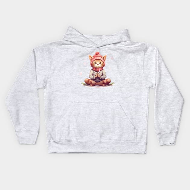 Yoga Meditation Christmas Cat I OM Kids Hoodie by ByMine